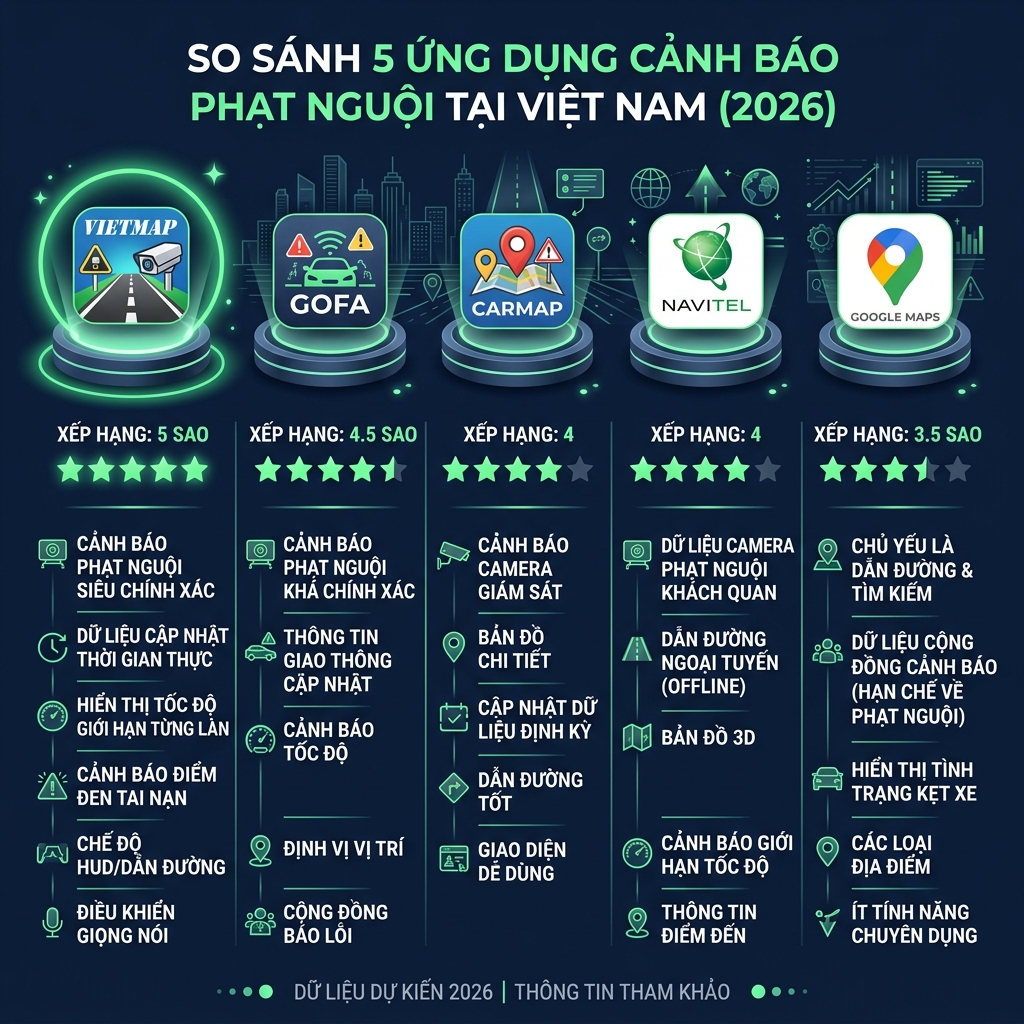 Top 5 app cảnh báo camera phạt nguội tốt nhất 2026 tại Việt Nam