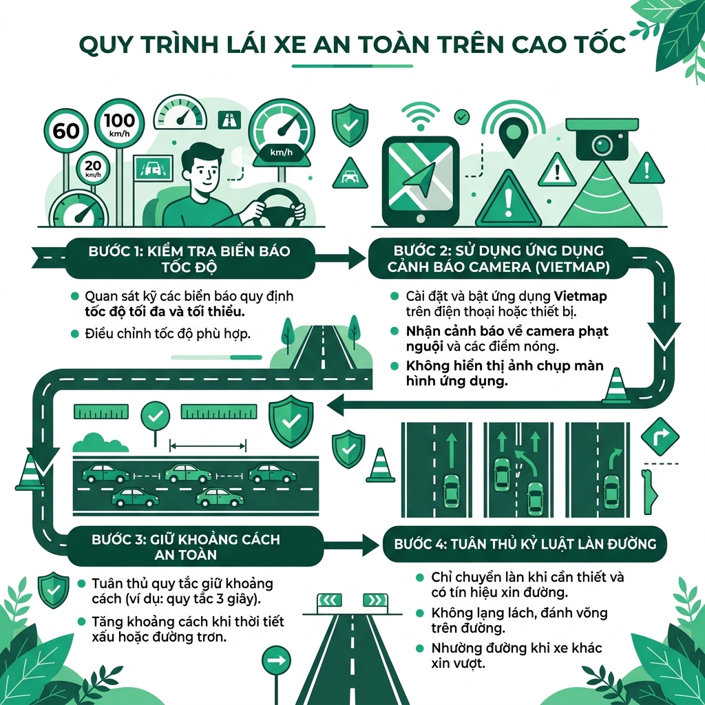 Quy trình lái xe an toàn trên cao tốc tránh phạt nguội 2026