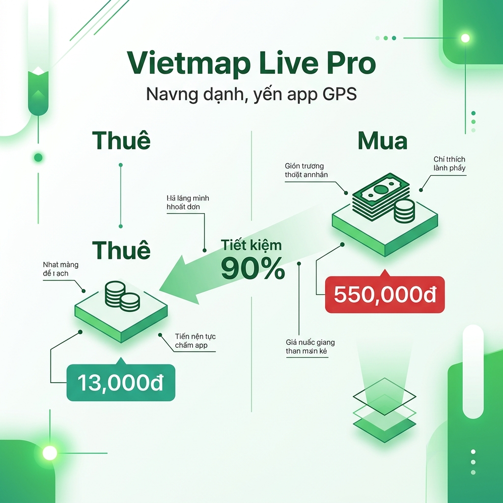 Infographic so sánh chi phí thuê và mua Vietmap Live Pro 2026 - tiết kiệm 90%