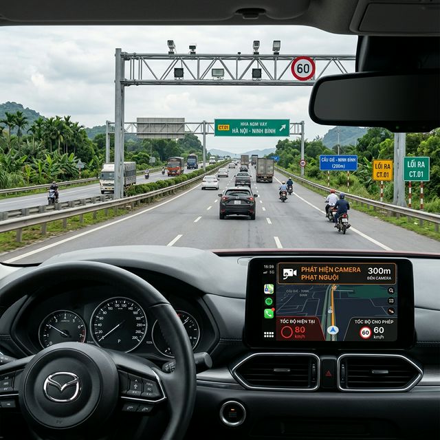 Cảnh báo camera phạt nguội trên Vietmap Live Pro khi chạy cao tốc Việt Nam