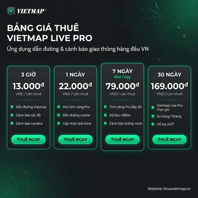 Bảng giá thuê Vietmap Live Pro tại ThuêVietMap.vn — giá rẻ nhất từ 13K