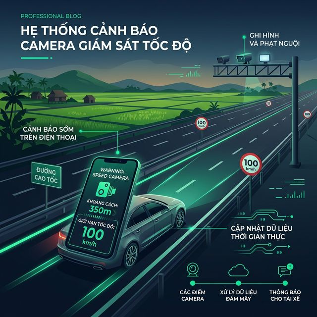Hệ thống cảnh báo camera phạt nguội AI của Vietmap Live Pro trên cao tốc Việt Nam