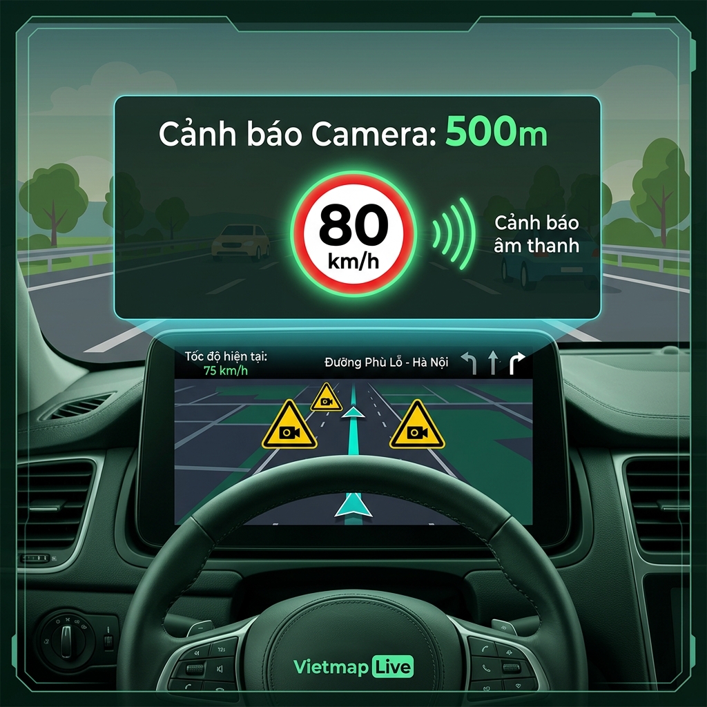 Hệ thống cảnh báo camera phạt nguội AI trên Vietmap Live Pro